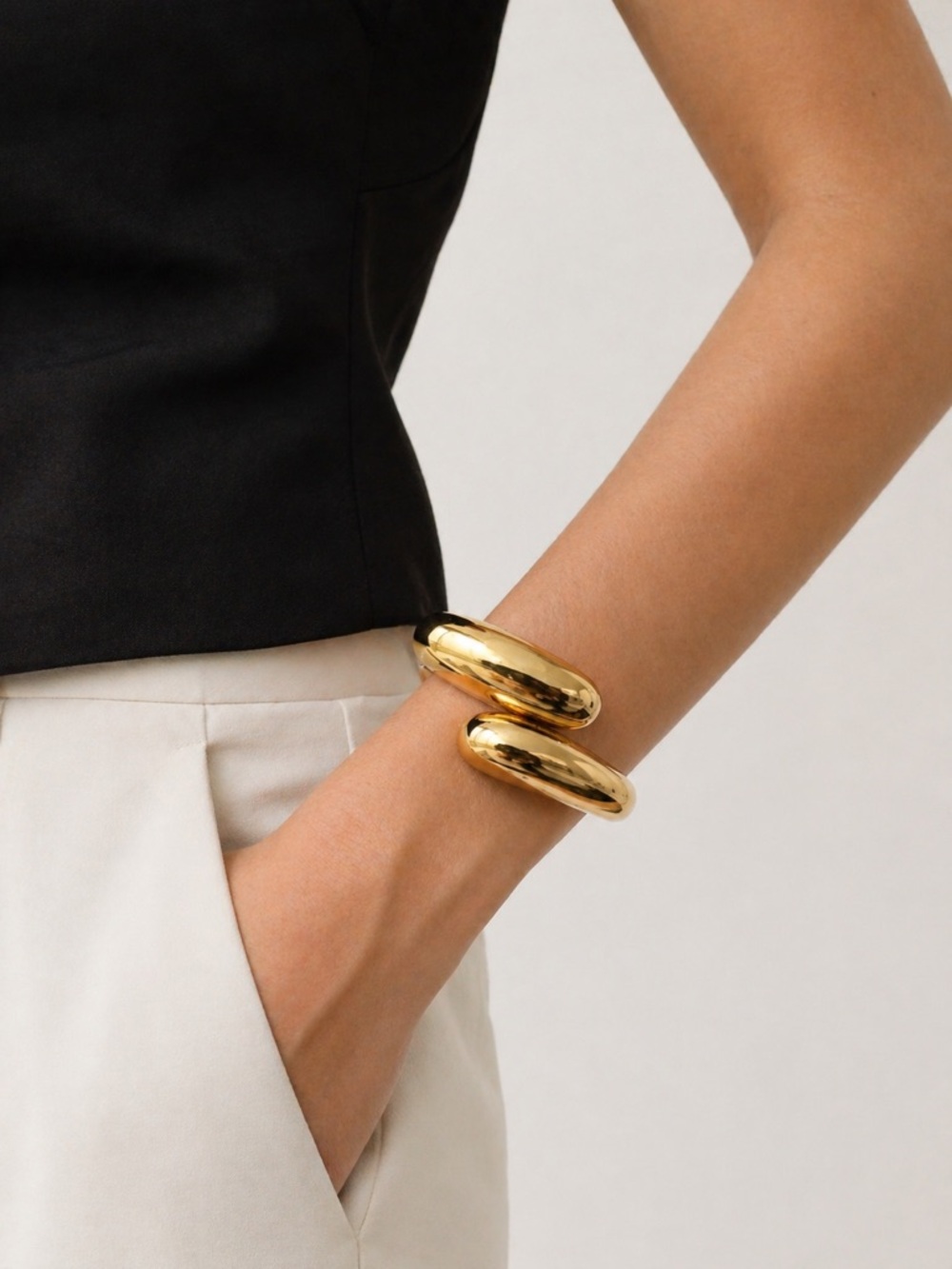 Forever 21 Polished Gold Open Double Cuff Bracelet